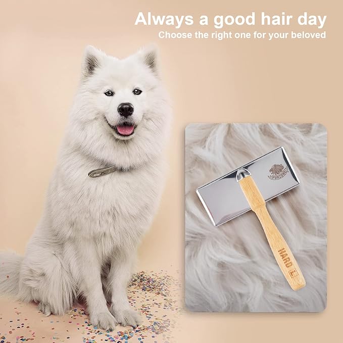 Furzone Wooden Slicker Brush - Stainless Steel Hard Pins for Dogs (Size M)