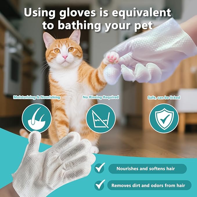 24PCS Unscented Extra Thick Pet Glove Wipes for Dogs & Cats, Dog Cat Washing Cleaning Gloves, Dog Grooming Bath Gloves for Daily Care and Traveling, Rinse Free