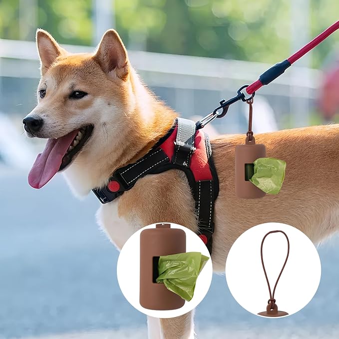 3Pack Dog Poop Bag Holder for Leash,Integrated Molding Soft Plastic Pet Waste Bag Dispenser with Elastic Loop Protable Doggie Poop Bag Dispensers (Black+Brown+Grey)