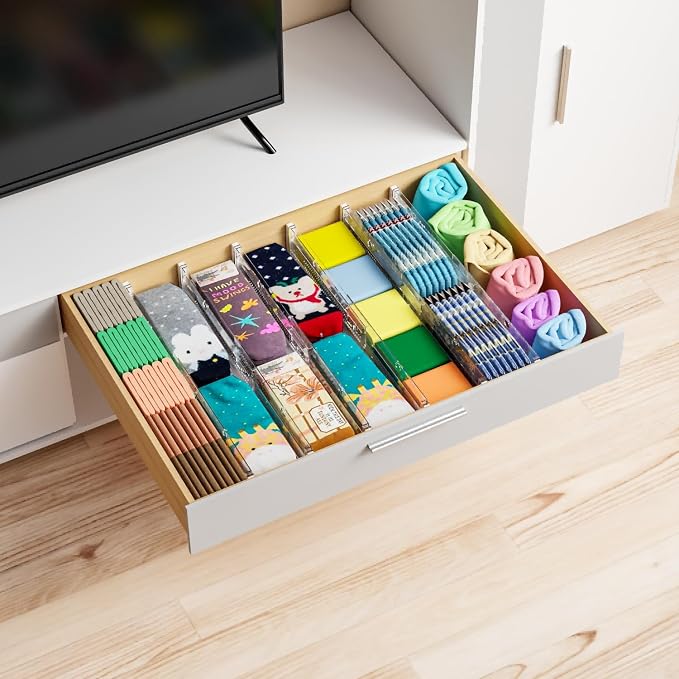 5 Pack 3.2 Inch Shallow Acrylic Drawer Divider for Clothes -Expandable from 12.3-17''-Adjustable Dresser Drawer Divider for Baby Clothing,Underwear,Clear in Drawer Separators for Kitchen,Office