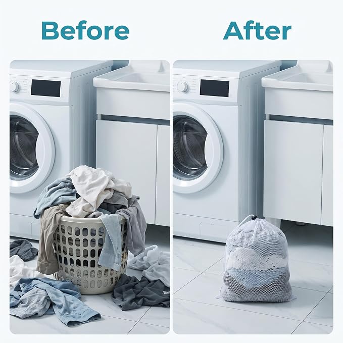 3 Pcs Small Mesh Laundry Bags with Drawstring, 12"×16" Travel Nylon Laundry | Machine Washable Laundry Bags for Delicates White Mesh Wash Bags for Storage Clothes Socks Jewelry Gifts Toys Fruit