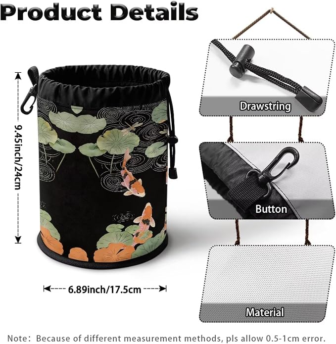 Clothespin Holder with Drawstring, Lotus Leaf Dragonfly Portable Laundry Peg Bag Organizer, Storage Pouch for Clips, Ideal for Drying Rack, Camping Trips, Dorm Room