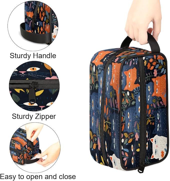 QsirBC Cute Cats Pets Flowers Versatile Toiletry Bag Cosmetic Makeup Organizer Travel Shaving Kit with Handle Large Capacity Waterproof Polyester Bag for Men Women