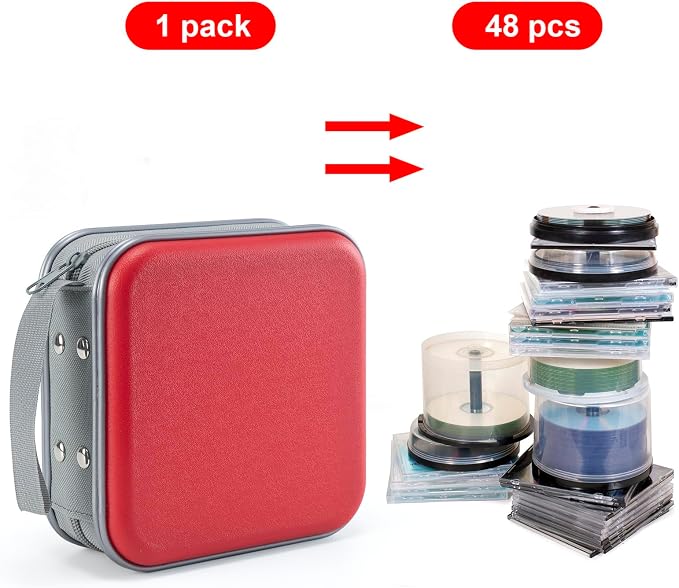 UENTIP CD Case for Car,48 Capacity DVD storage Organizer For Home Travel | CD Holder DVD Case, Smooth Double Zipper, Hard Plastic Shell, Scratch-Resistant, Slip-Resistant Tab, Blu-ray/CD/DVD Storage