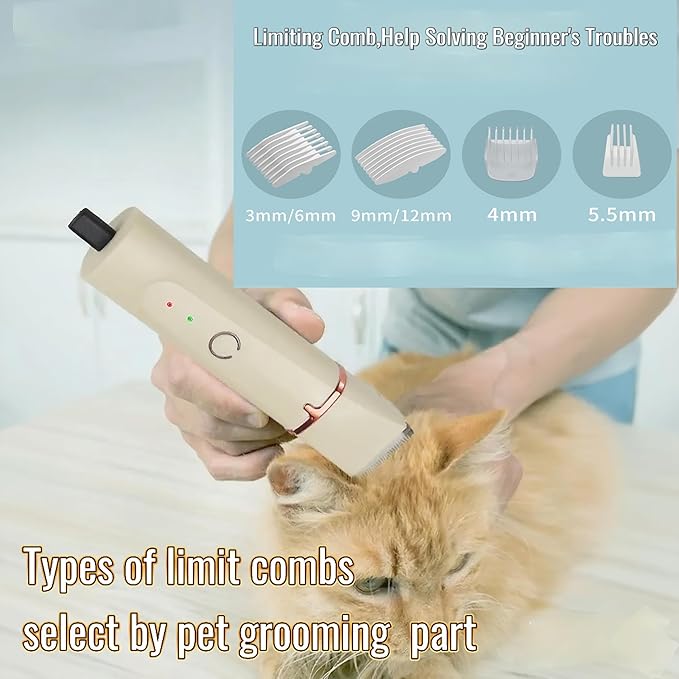 Low Noise 4-in-1 Dog Grooming Clippers Kit,Cordless Dog Nail Clipper,Dog Paw Trimmer,Cat Ear Trimmer,Pet Cat Dog Hair Trimmer for Small Large Dogs Cats and Rabbits Grooming at Home(Beige)