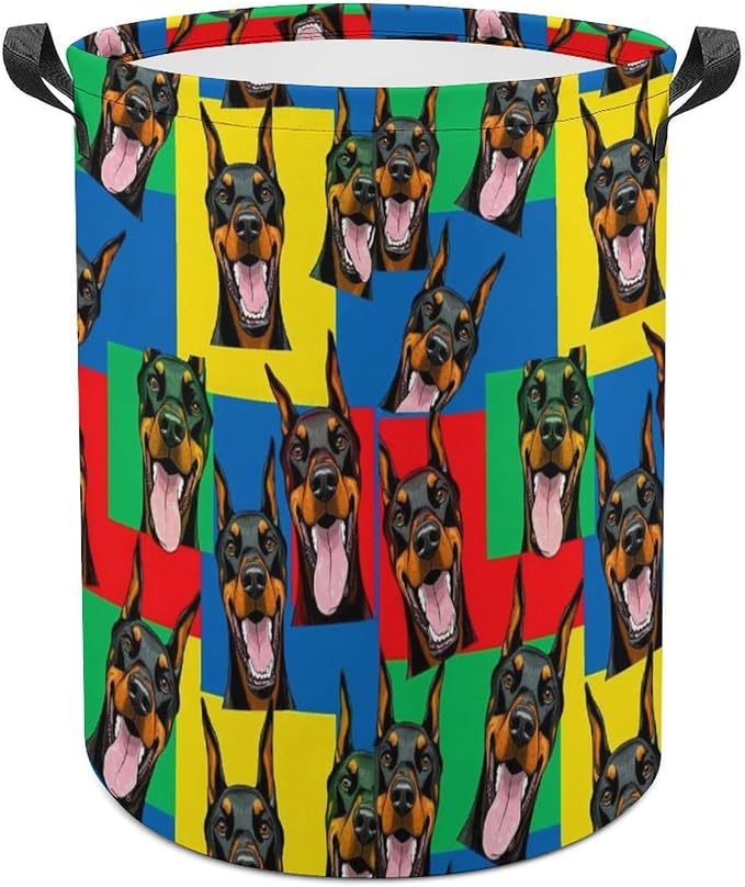 Portable Laundry Hamper with Handles Doberman Pinscher Dogs, Foldable Waterproof Clothes Basket for Bedroom, Nursery, and Bathroom Storage