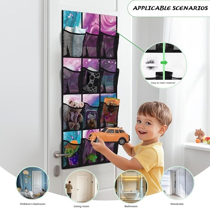 Marble Pattern Shoe Organizer Door Hanger,Storage for Small Spaces,Over the Door Shoe Organizer with 12 Mesh Large Pockets