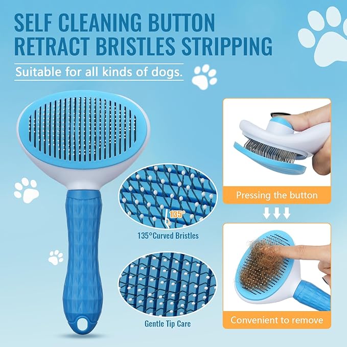 Pjordo 8 in-1 Dog Grooming Kit - Supplies for Short and Long Hair Dogs & Cats, Dog Brushes for Grooming, Dematting Comb for Pet, Bath Brush, Flea Comb, Pet Donditioner, Set in Blue