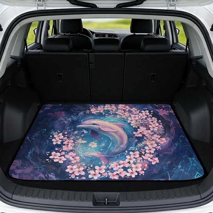Floral Dolphin Trunk Mat Cargo Covers for Most Cars SUV, Non Slip, Dustproof Cargo Liner Replacement Vehicle Interior Accessories, Easy to Install and Clean, All Weather Used