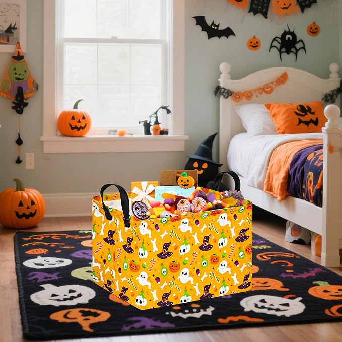 Halloween Empty Storage Basket with Handles Open Gifts&Candy Spooky Basket stuffers for Kids Baby Collapsible Women Organizer Bins Toys Boxes for Shelves Home Office