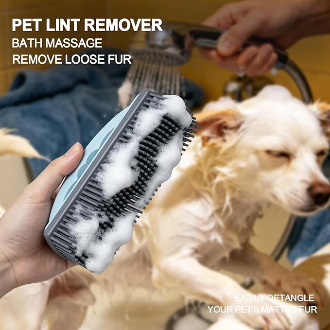 HOP Blue Rubber Pet Hair Removal Brush Soft Bristle Lint&Debris Remover for Clothes Sofa Furniture Pet Grooming Tool for Dogs and Cats Gentle Remove Loose Hair 6.38/16.2cm