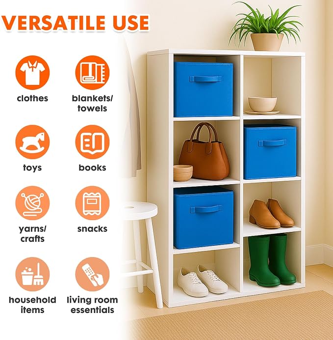 PowerKing Collapsible Storage Cubes, Farbic Storage Bins, Royal Blue, 2Pack | Sturdy, Lightweight, Easy Pull Handle, Closet & Shelf Organizer, Clothes and Toys Storage, 10.5'' x 11'' x 10.5''
