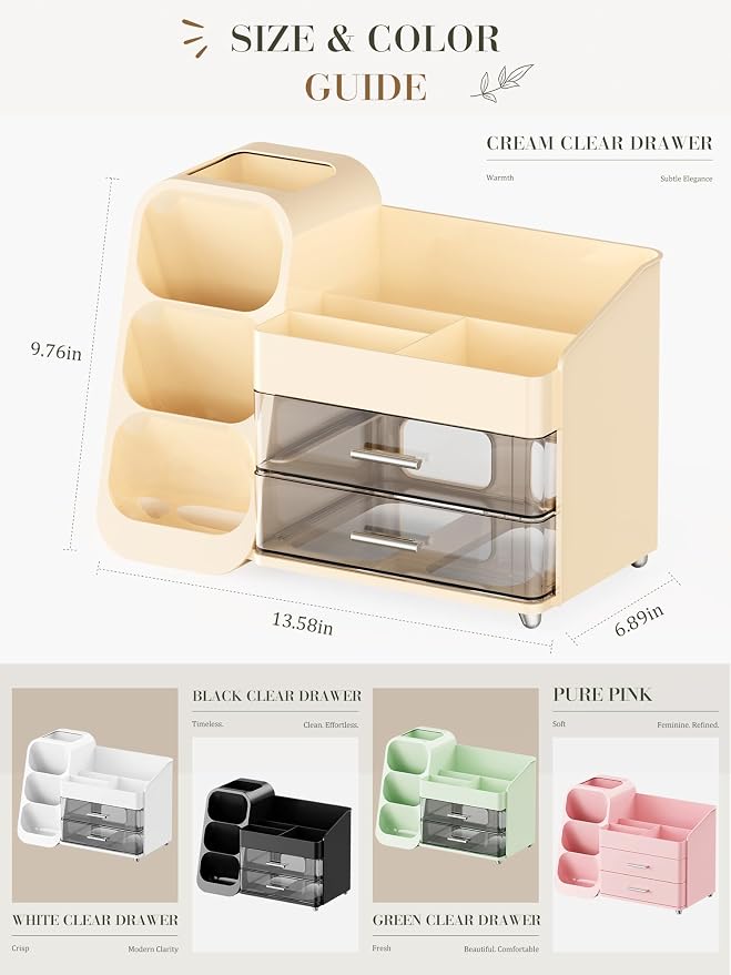 Large Makeup Organizer Countertop for Vanity Skincare Organizers Cream | Acrylic Cosmetic Display Case with Drawers Brush Holder, Dorm Bathroom Counter Organizer for Perfume, Nail Polishes, Lipstick