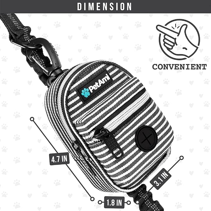 PetAmi Dog Poop Bag Holder for Leash, Pet Waste Bag Dispenser, Stripe Black | Doggy Puppy Walking Accessories Travel Camping, Dog Treat Pouch Supplies Must Have, Doggie Poo, Jogging, Walks