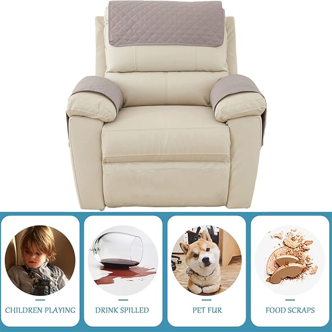 Water-Resistant Sofa Armrest and Headrest Covers, 2 Pockets | Quilted polyester helps shield recliners, loveseats and sofas from daily wear; silicone backing and fasteners improve grip