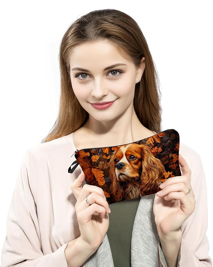 Cavalier King Charles Spaniel Makeup Bag for Women Travel Cosmetic Organizer Bag Teacher Appreciation Gifts Small Zipper Toiletry Bag