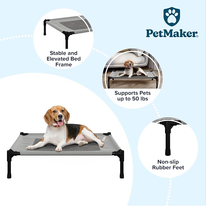 Elevated Dog Bed - 30x24-Inch Portable Pet Bed with Non-Slip Feet - Indoor/Outdoor Dog Bed or Puppy Cot for Pets up to 50lbs by PETMAKER (Gray)