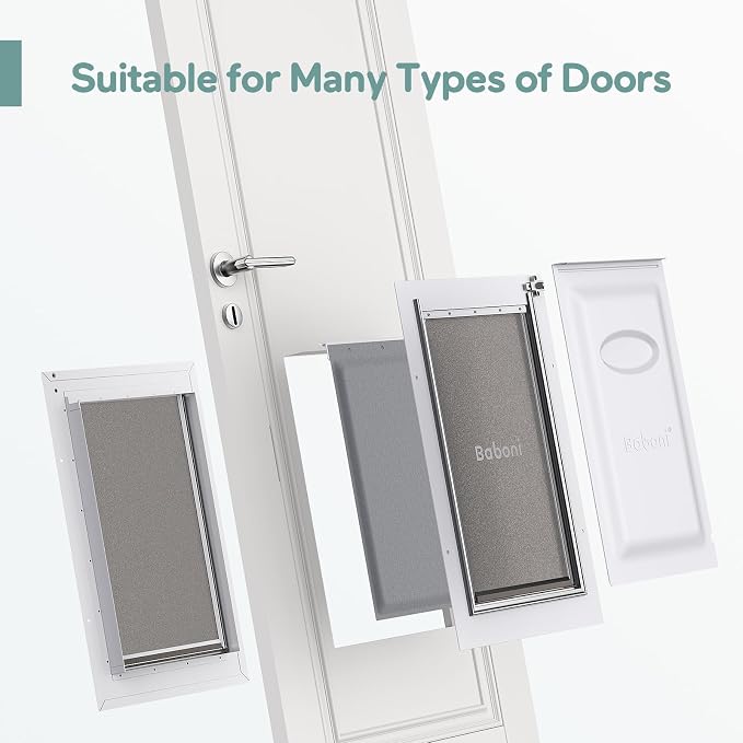 Baboni Dog Door for Door,Metal Frame,Large | Pets Up to 100 Lb,for Interior and Exterior Doors,Aluminum Lock,Metal Panel,Strong Magnetic Flaps