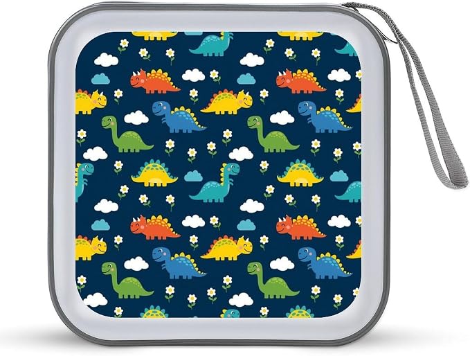 40-Disc Capacity CD/DVD Case Dinosaur, Hard Plastic Protective Storage Binder with Zipper, Portable Organizer for Car Home Office