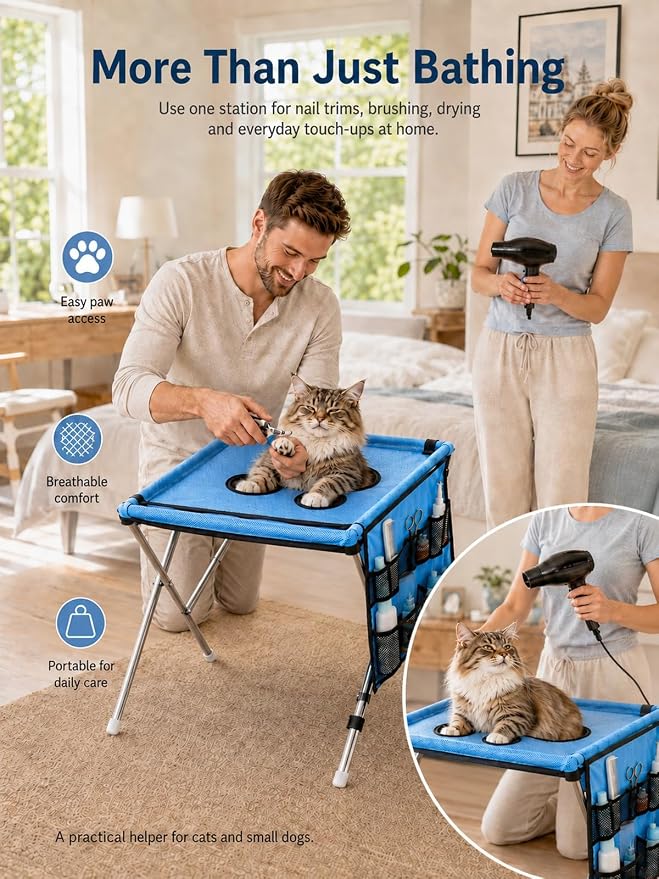 2-in-1 Foldable Pet Grooming Bed Dog Washing Grooming Table for Bathing | Portable Dog Wash Hammock Sling with Stand 44lbs Capacity Multifunctional Holder for Daily Bathing Nail Trimming Travel
