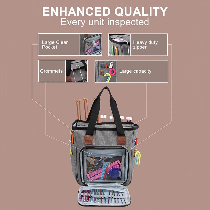 Yarn Knitting Storage Tote-Large Capacity Crochet Organizer Portable Travel Bag With Shoulder Strap Crochet Hooks Case for Unfinished Bulk Project