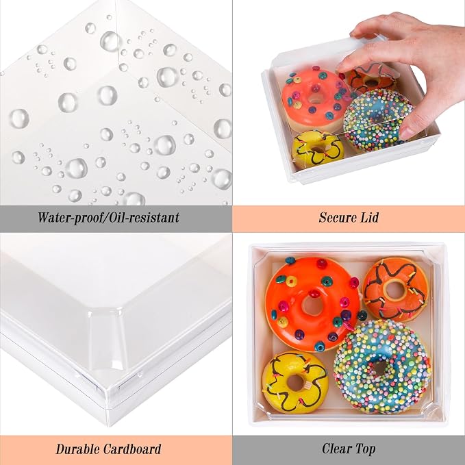 Whaline 50Pcs 4.7 x 4.3 In Small Charcuterie Boxes with Clear Lids White Mini Dessert Boxes with Forks and Knives Disposable Food Containers for Wedding Birthday Sandwich Cookie Sushi Cake Slice Fruit