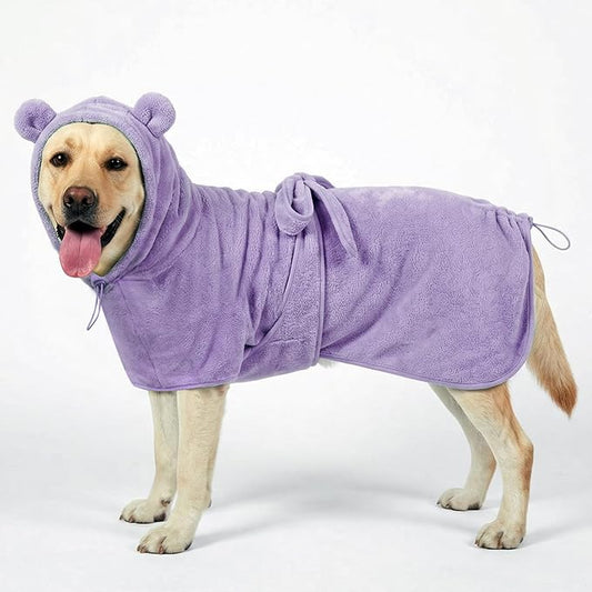 Medium to Large Size Dog Bathrobe, Quick Drying Super Absorbent, Warm Dog Towels, Adjustable Hoodies and Belts for Dog Bath Products (Purple, 5XL-Fit for 75 to 95 pounds)