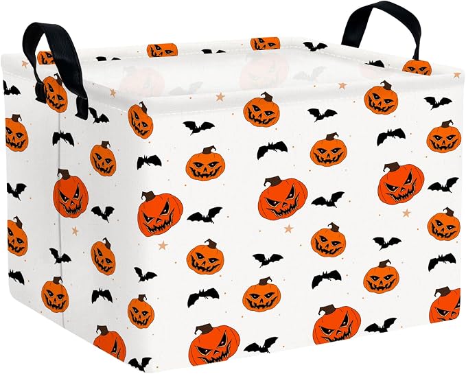 Large Halloween Basket Gift Personality Pumpkin Ghost Parties Decor Kid Trick or Treat Basket for Boys and Girls Rectangular Storage Bin Box (Pumpkin Bat)