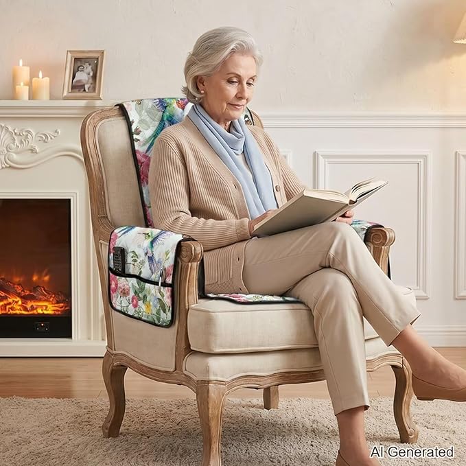4-Piece Non Slip Recliner Chair Cover Hummingbird | Quilted Recliner Chair Covers with Pockets Floral Furniture Covers for Recliners Lazy Boy Sofa Armchair,Scratch Resistant