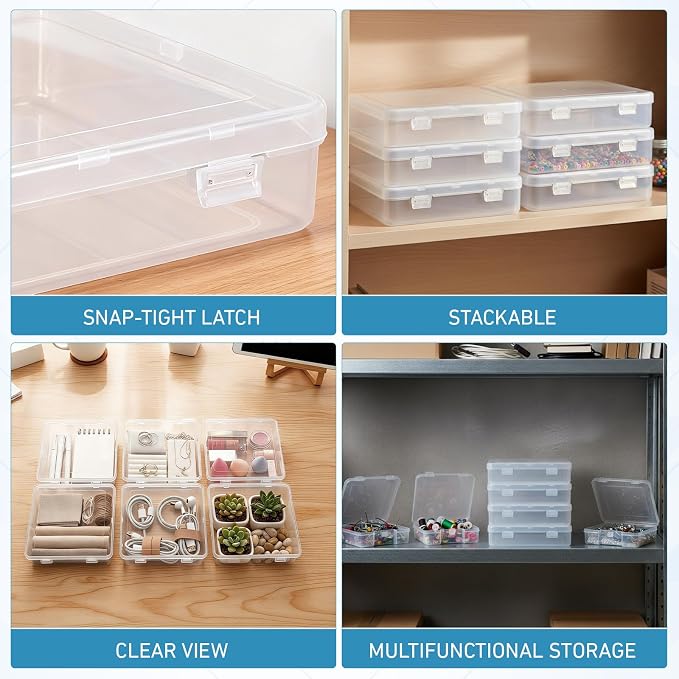 SATINIOR 24 Packs Small Clear Plastic Beads Storage Containers Box with Hinged Lid for Storage of Small Items, Crafts, Jewelry, Hardware (5.9 x 5.9 x 1.5 Inches)