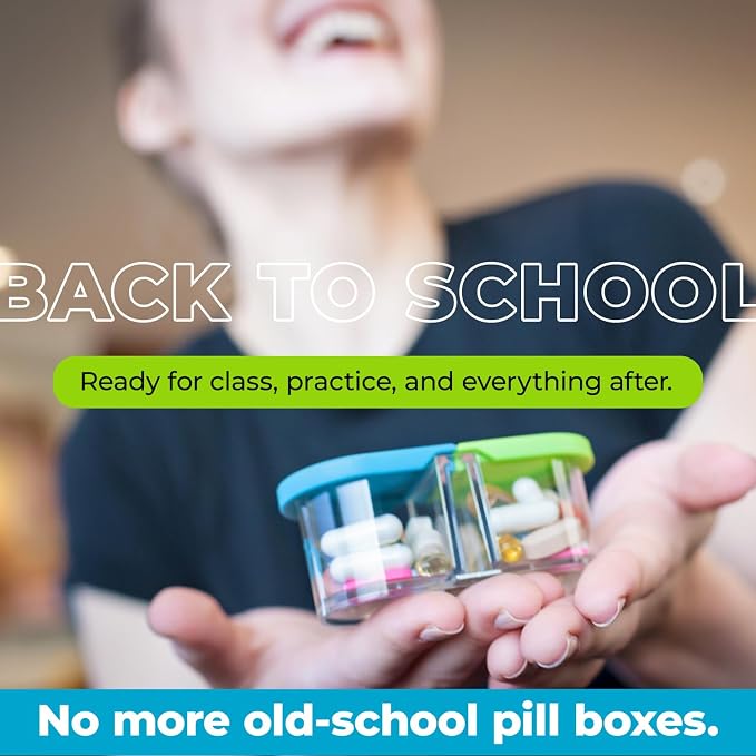 Sagely XL Pill Organizer, Durable Medicine Box, Magnetic Daily Removable Pods, Easy-to-Use, Spill-Proof, Large Enough to Fit Fish Oil, Cod Liver Oil, Supplements & Vitamins (Blue/Green)