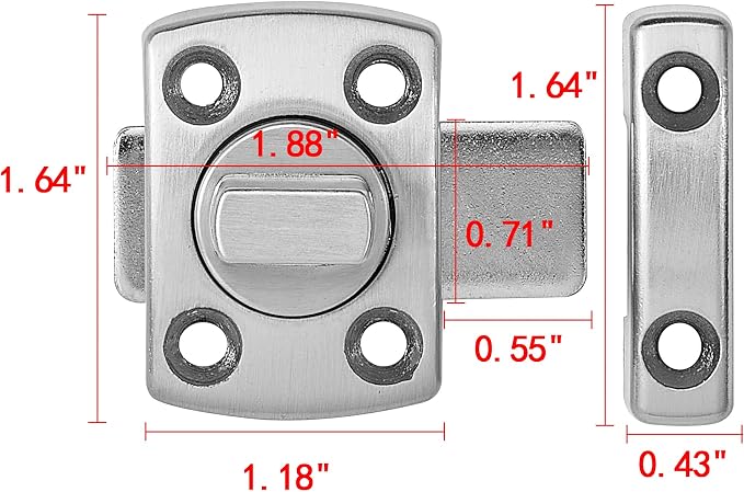 2 Set Brushed Silvery Rotate Bolt Gate Latches,Enhanced Security for Doors | Zinc Alloy Cabinet Lock,Pet Door Lock, for Drawer,Storage Box,Locker,Closet,Pet Cage,Wine Cabinet,Protect Privacy