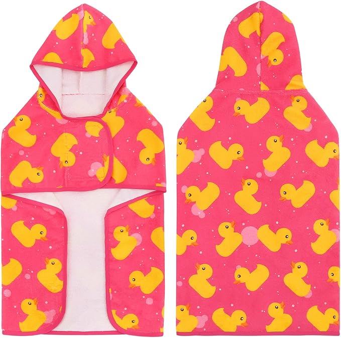 HDE Dog Bathrobe Super Absorbent Quick Drying Puppy Towel Wrap Coat Adjustable After Bath Robes with Hood for Dog Sizes S-XXL Pink Rubber Ducks XL