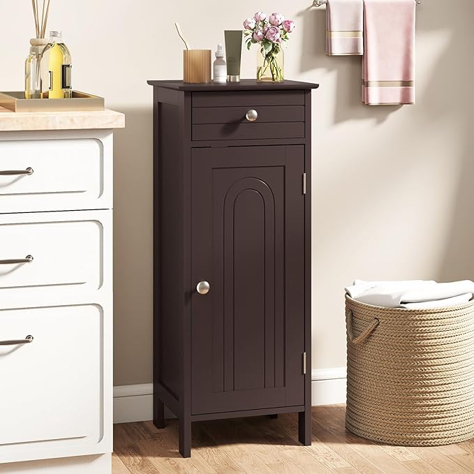 GLACER Floor Storage Cabinet, Bathroom Storage Cabinet (Brown) | 2 Adjustable Shelves | Ideal for Bathroom, Living Room | 14 x 12 x 34.5 inches