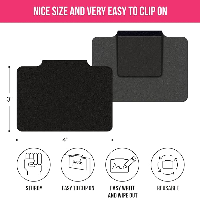 Basket Labels Clip On for Pantry Organization and Storage Baskets Bin Labels - Small Chalk Labels for Baskets - Black Bin Clip Labels for Baskets - Chalkboard Basket Tags Dry Erase Bin Labels Clip On