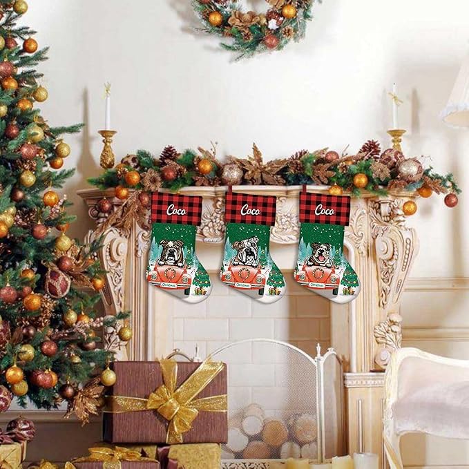 Personalized 1 Pack Christmas Stocking Dorable Pit Bull Dog Stocking Christmas Tree Winter Fireplace Holiday Decoration 14"