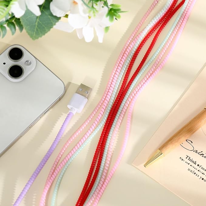 Friends 10 Pcs Cord Protectors from Pets No Chew 43.3'',Pearlescent Color | Spiral Cable Protector, Phone Charger Cover, Data Cable Protective Sleeve Chew Proof, USB Wire Cover Stylish, Cat Dog Rabbit