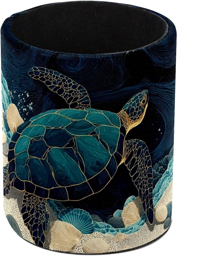Sea Turtle Pen Holder, Pencil Cup Marker Brush Holder Desk Storage Case, Desktop Organizer for School Office Home Supplies