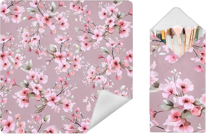 JIPONI Roamntic Peach Blossom Makeup Bag, Self-Adhesive Magic Wrap Cloth, Portable Cosmetic Organizer, Camera Lens Protector, Travel Storage for Beauty Essentials, 21.7"x21.7"