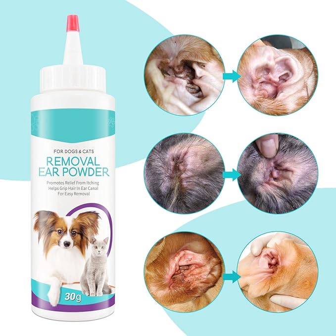 Dog Ear Cleaner, Upgraded Dogs & Cats Ear Powder for Easy Hair Removal, Pets Ear Infection Relief, Soothes Itchy Ears & Relieve Scratching (1)