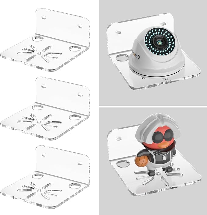 Sezanrpt Clear Acrylic Wall Shelf 3 Pack for Smart Security Cameras, Baby & Pet Monitors, Small Floating Shelf for Plants, Speaker, Dog Camera, with Cable Clips