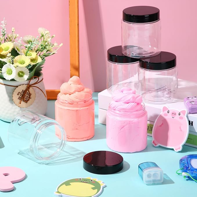 Patelai 60 Pcs Plastic Containers with Lids, Round Leakproof Cosmetic Containers, Multipurpose Storage Jars for Makeup, Lotion, Ointment, Rhinestone Samples, Dry Food and Toiletries(Black,2 oz)