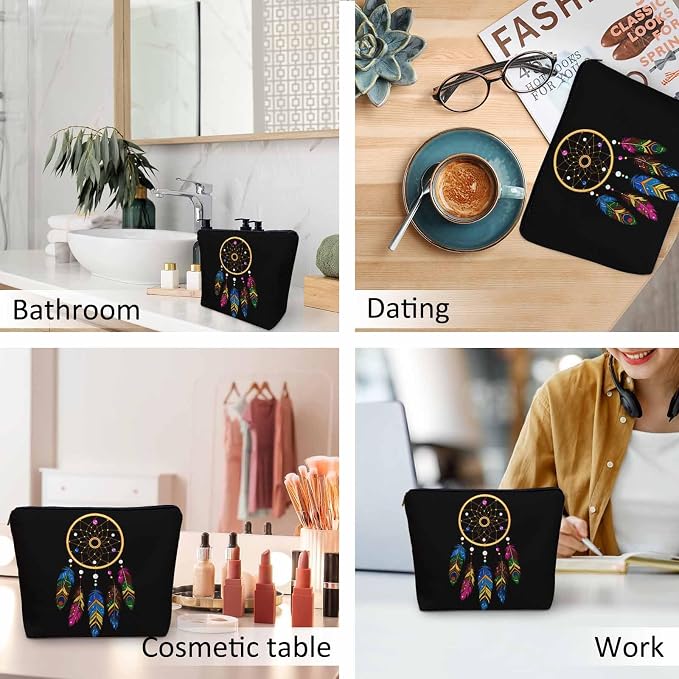 Woman Makeup Bag Dream Catcher, Native American Style Tribal Feathers Dream Catcher Makeup Bags Travel Cosmetic Bags Toiletry Makeup Organizer Pencil Pouch Cosmetic Bag For Owners Lady