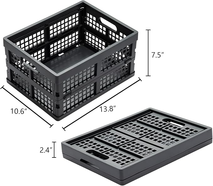 Eslite 16L Collapsible Storage Crates,Folding Plastic Crates for Storage,Pack of 4,Gray