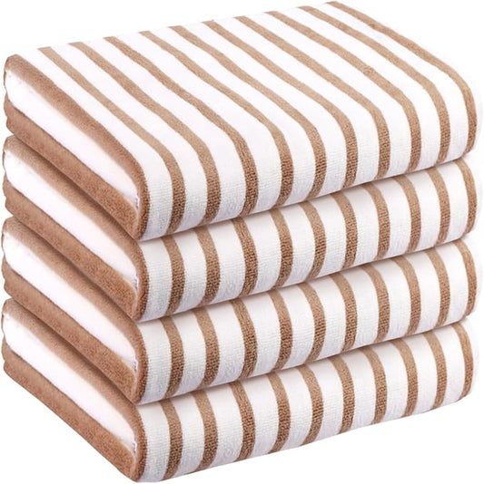 JML Beach Towels Set of 4, 30" x 60", Microfiber Bath Towel for Adult, Cabana Stripe, Absorbent, Quick Dry, Perfect for Salon, Hotel, Travel, Sport, Swimming, Yoga, Camping, Coffee