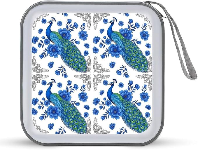 DVD Storage Binder for 40 Discs Peacock And Vintage Botanical, Hard Shell Protective Wallet with Handle, Portable CD Organizer for Car Travel
