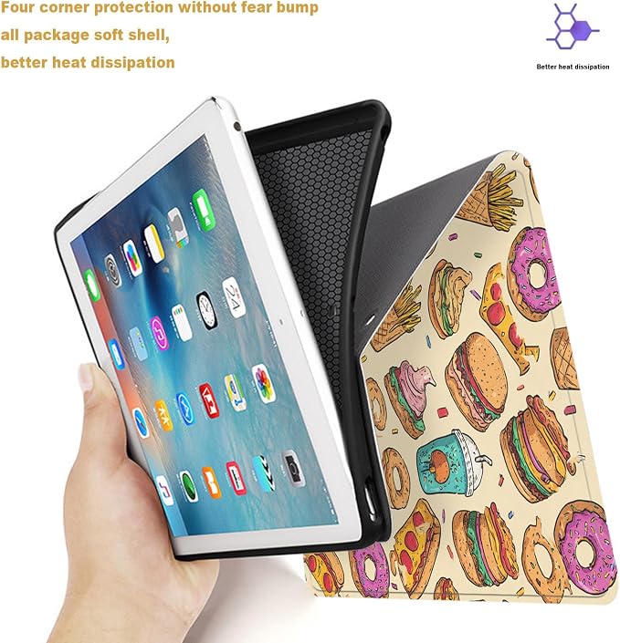 Tablet Case for iPad Air 11 Inch M3/M2 (2025/2024),iPad Air 5th/4th Gen (2022/2020),Shockproof Protective Cover with Stand,Auto Wake/Sleep,Fast Food Pattern