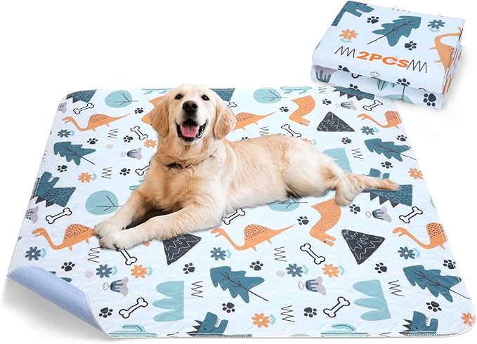 FURTIME Washable Pee Pads for Dogs, Super Absorbent, 2 Pack 34"x36" Blue | Reusable Puppy Pads Pet Training Pads, 100% Waterproof Non-Slip Puppy Pee Pad Whelping Dog Playpen Crate Mat for Potty