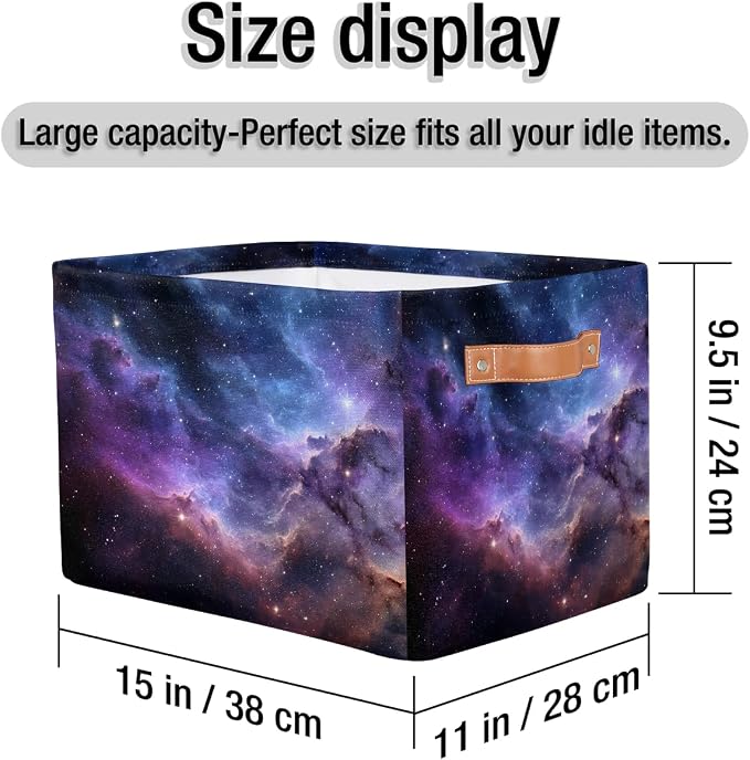 SEULIFE Universe Galaxy Star Space Foldable Storage Basket, Large Collapsible Organizer Storage Bin Cube Toys Storage Boxes with Handles for Bathroom Kids Nursery Closet Storage, 1 Pack