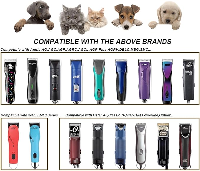 Audoc 6pcs Dog Grooming Replacement Blades Compatible with Andis/Oster A5/Wahl KM-10 Series Dog Clippers,Detachable Clipper Replacement Blade,Black (6PCS Black-#10+30+3FC+4FC+5FC+7FC)
